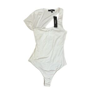 NWT Lulus White One-Shoulder XS Bodysuit Asymmetrical Square Neck